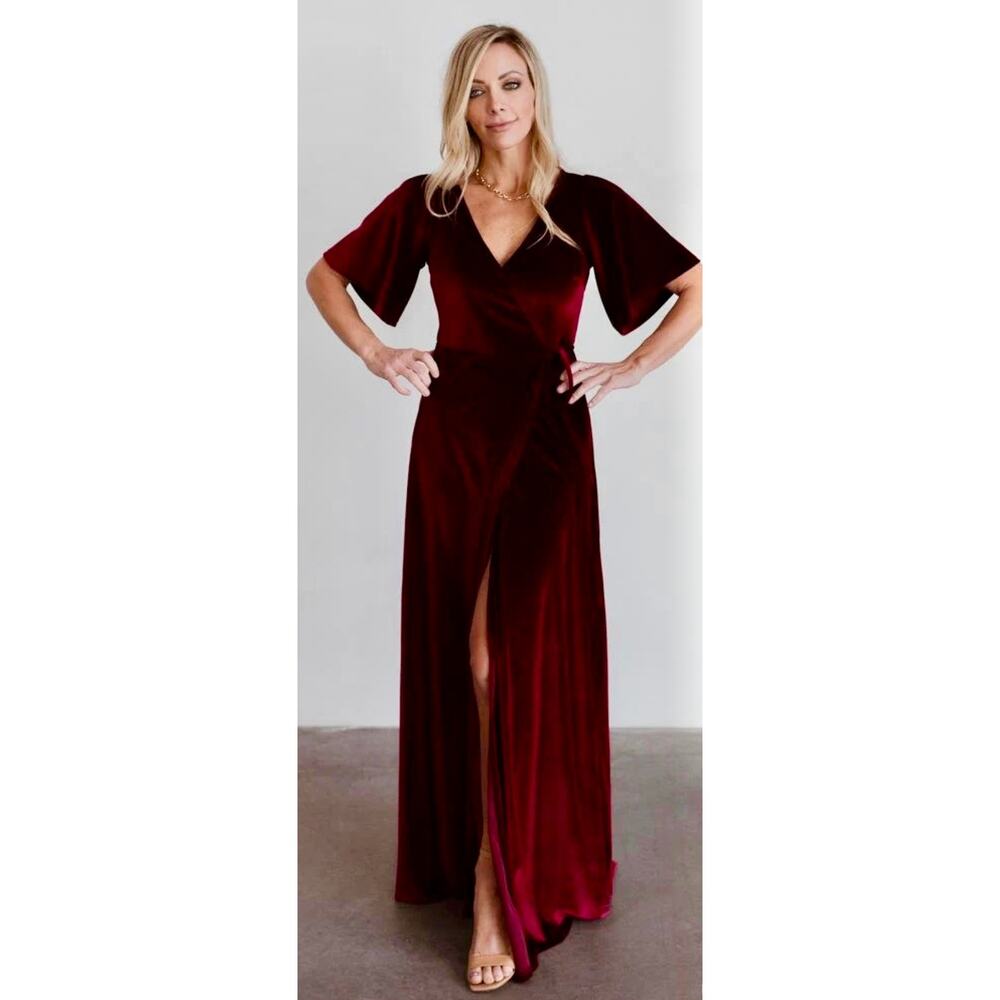 Baltic Born Meghan Mulberry Velvet Wrap Maxi Dress - Women’s Size M